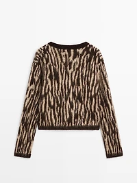 Alpaca wool blend animal print cardigan