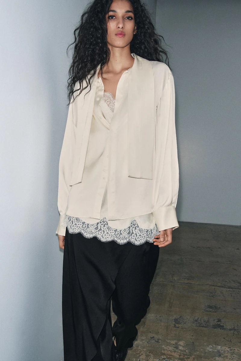 COMBINATION SATIN EFFECT BLOUSE ZW COLLECTION