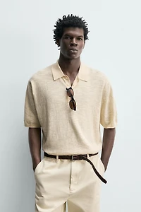 COTTON LINEN BLEND KNIT POLO