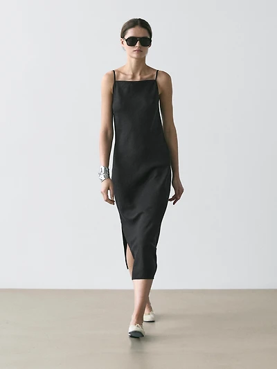 100% linen midi dress