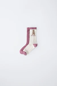 LOT DE DEUX CHAUSSETTES LONGUES AVEC LAPIN