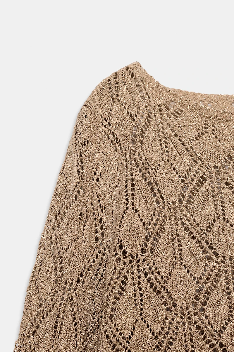 METALLIC THREAD POINTELLE KNIT JUMPER