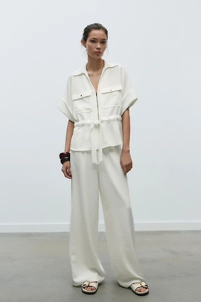 PANTALON EN CRÊPE À JAMBES LARGES