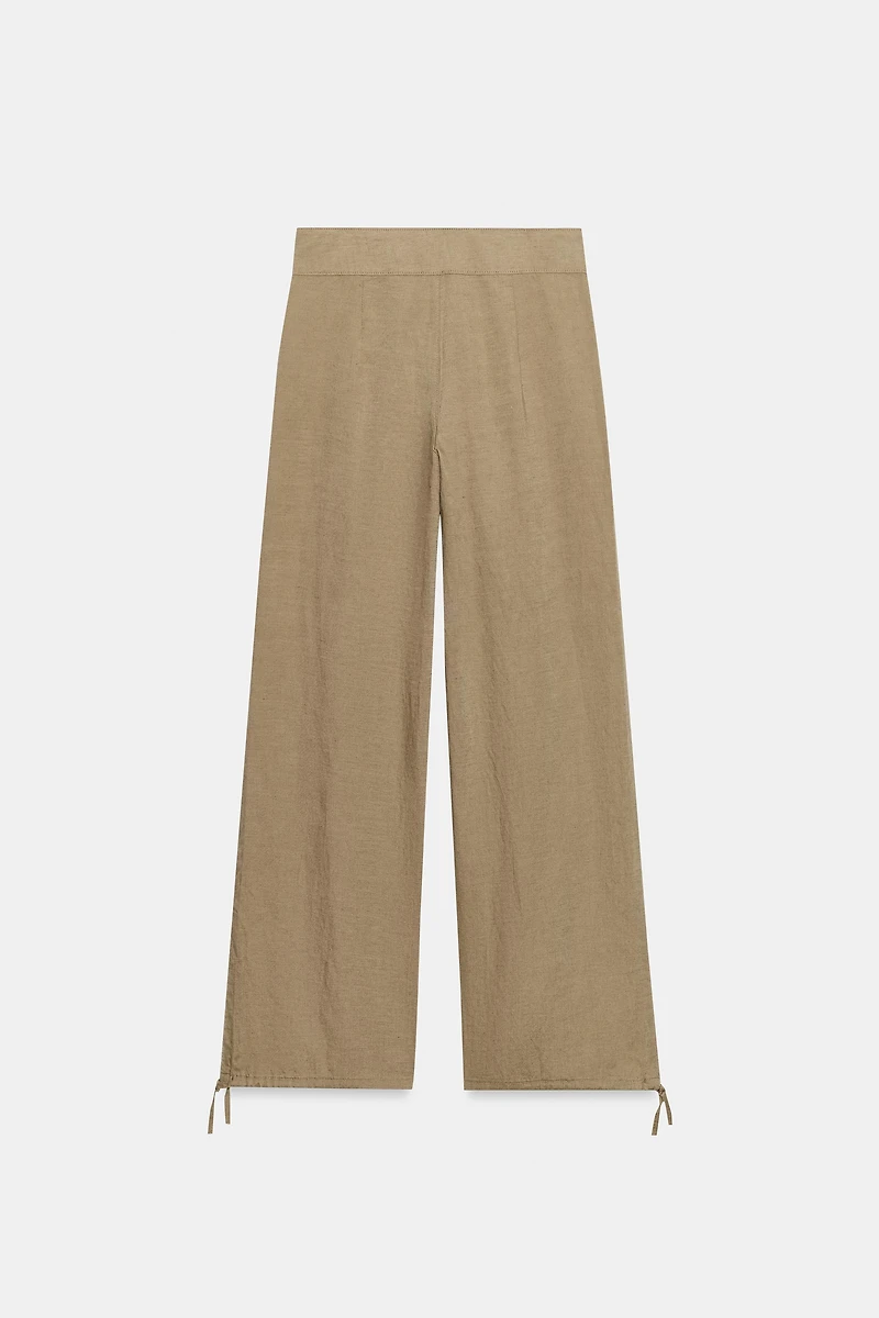 LINEN DRAWSTRING WIDE LEG PANTS