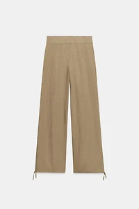 LINEN DRAWSTRING WIDE LEG PANTS