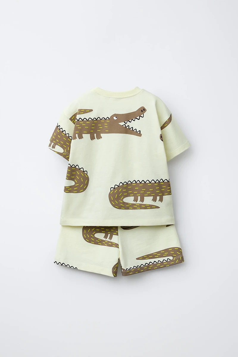 CROCODILE PRINT T-SHIRT AND BERMUDA SET