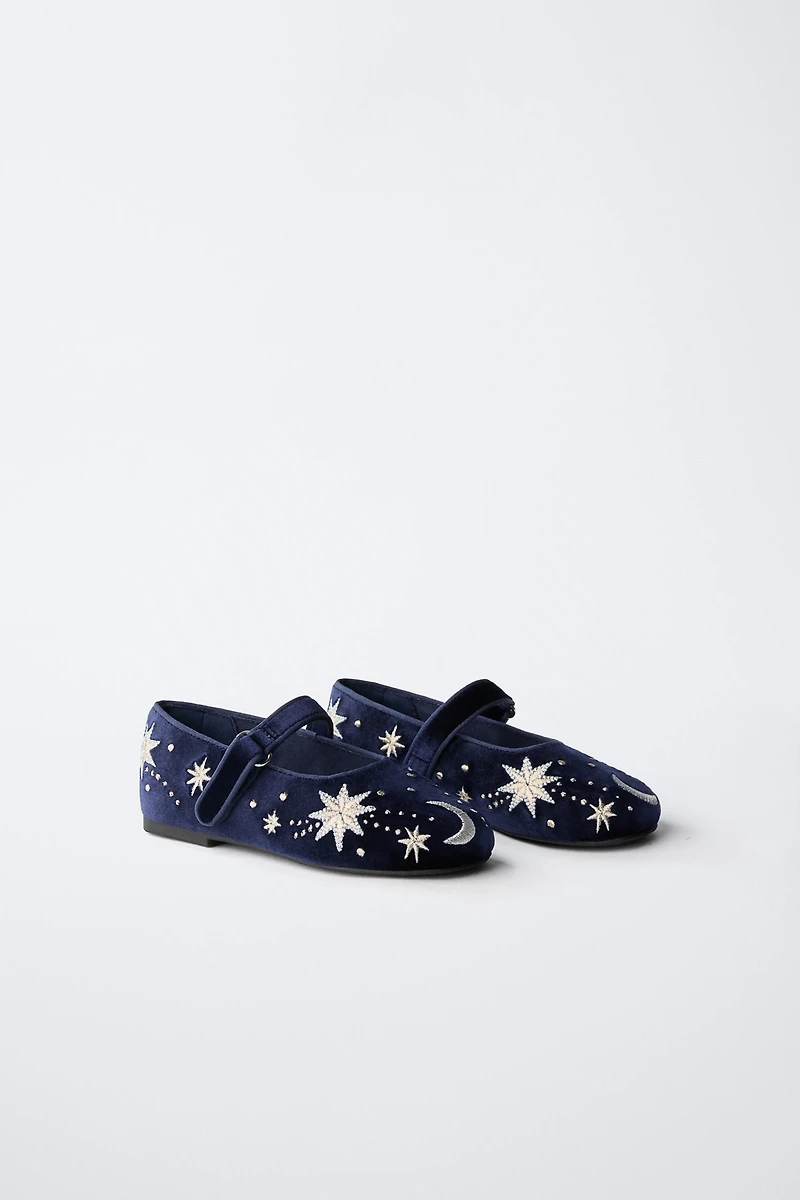 EMBROIDERED VELVET BALLET FLATS