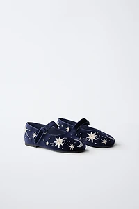 EMBROIDERED VELVET BALLET FLATS