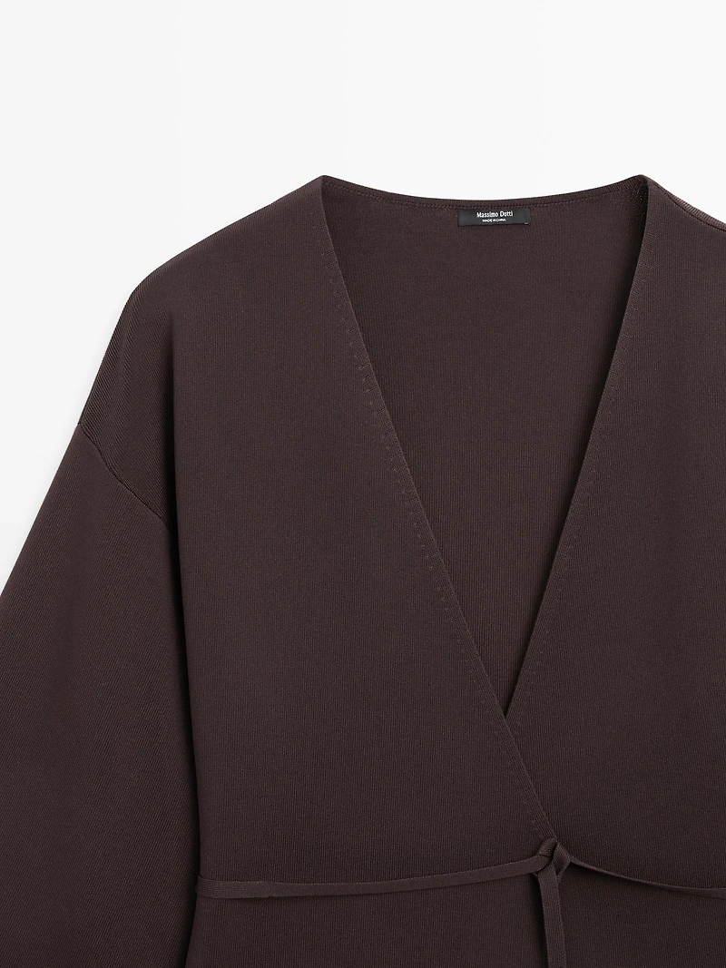 Flowing knit kimono with belt detail
