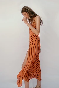 STRIPED STRAPPY MIDI DRESS