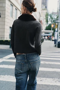 VESTE EN MAILLE À REVERS EFFET FOURRURE