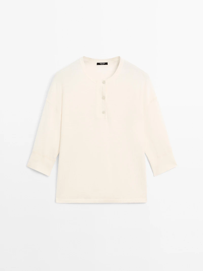 Wool blend henley sweater