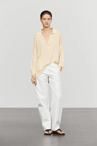 Cotton and silk blend polo sweater