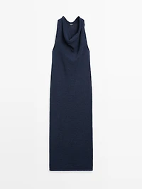Robe midi en maille à encolure drapée