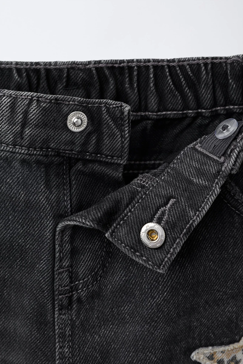 ANIMAL PRINT STAR PATCH WIDE LEG JEANS