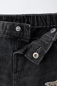 ANIMAL PRINT STAR PATCH WIDE LEG JEANS