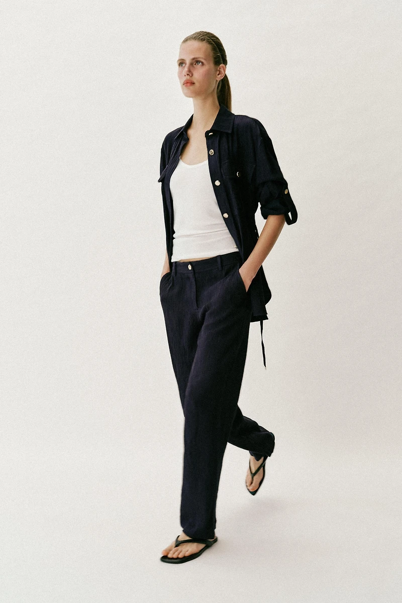 WRINKLED EFFECT STRAIGHT PANTS