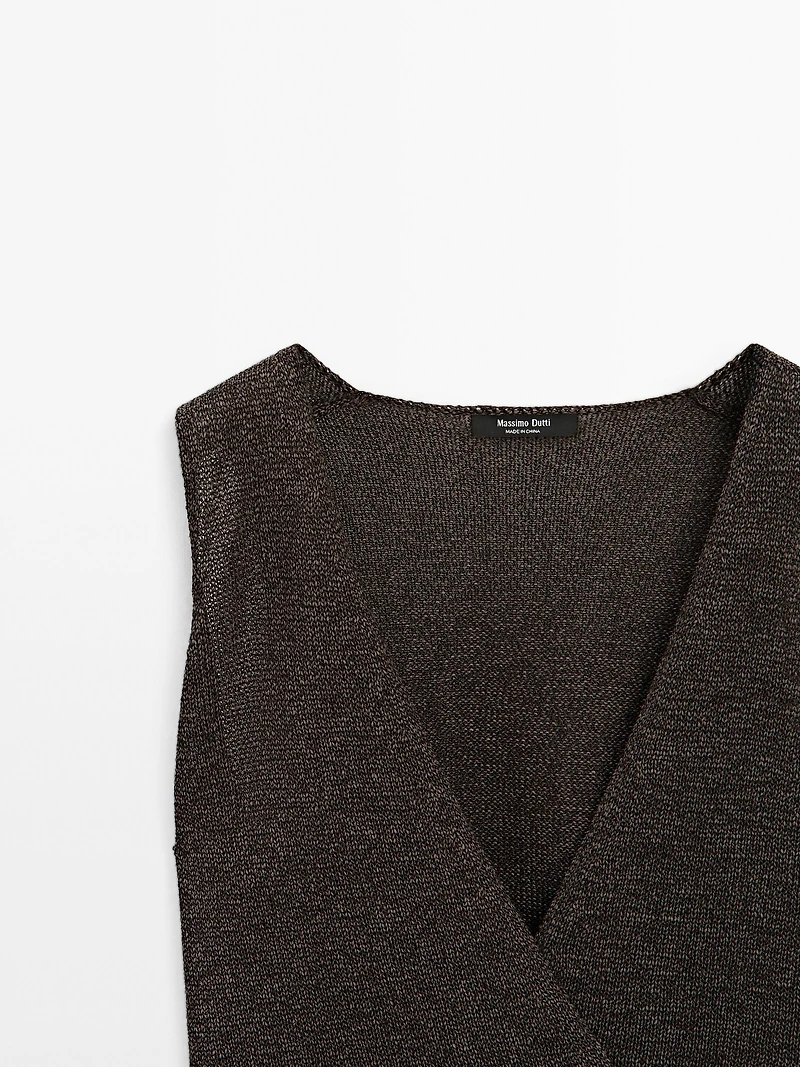 Veste sans manches cache-cœur en maille avec lien