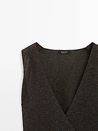 Veste sans manches cache-cœur en maille avec lien