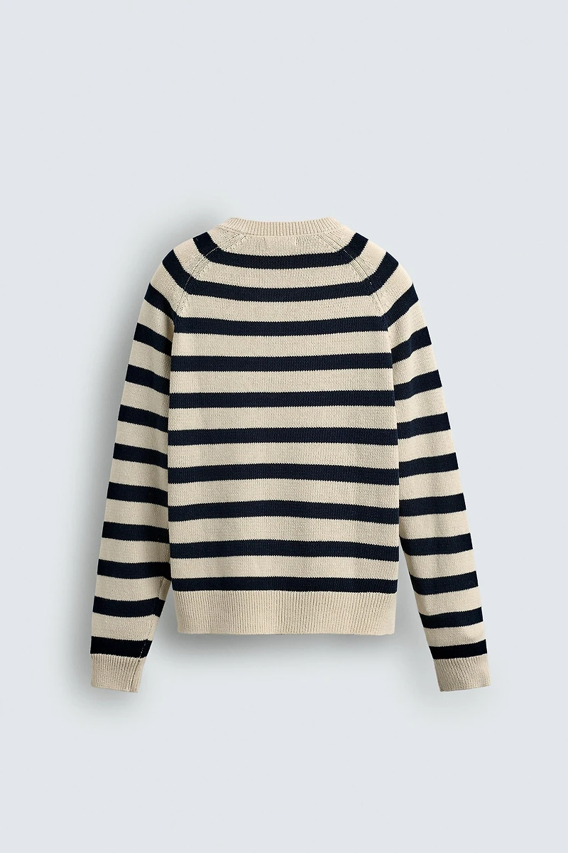 STRIPED SWEATER WITH BUTTON NECK