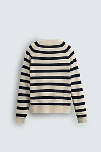 STRIPED SWEATER WITH BUTTON NECK