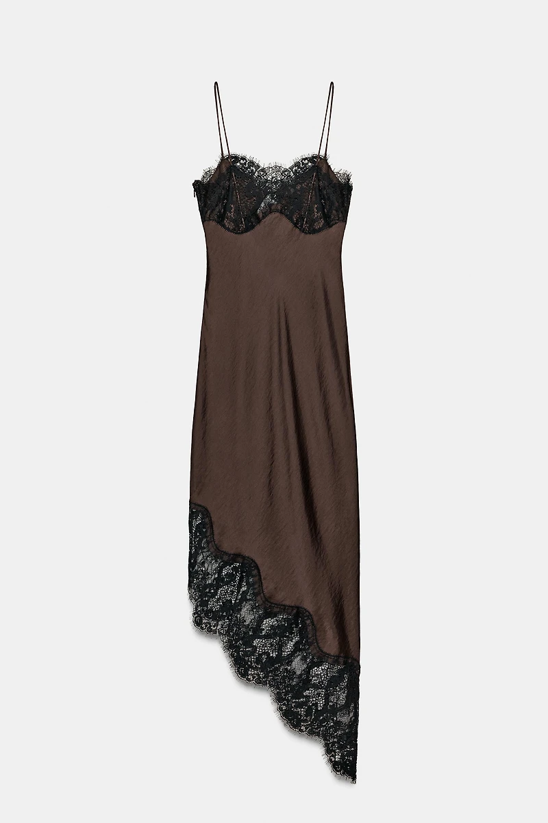 ASYMMETRICAL SATIN LACE DRESS ZW COLLECTION