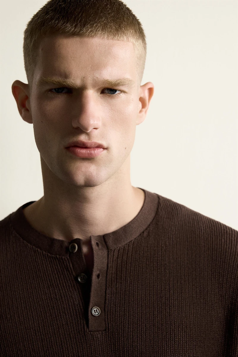KNIT HENLEY SHIRT COTTON - LINEN