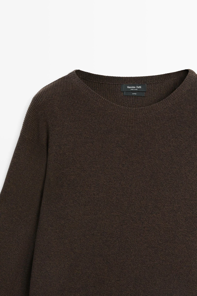 Pull col rond mouliné en pur coton