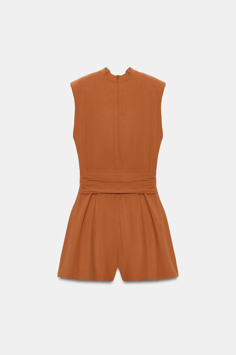 BELTED SHOULDER PAD JUMPSUIT