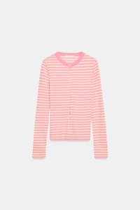 STRIPED BUTTON-UP T-SHIRT
