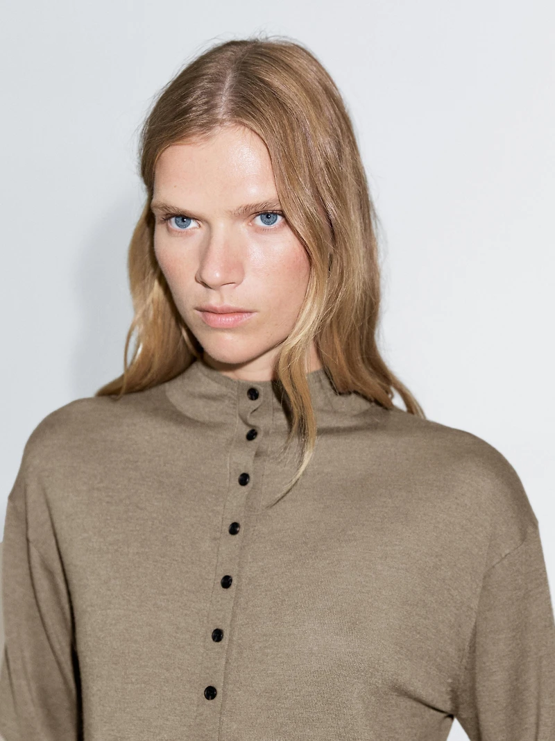 Knit cardigan with mock turtleneck