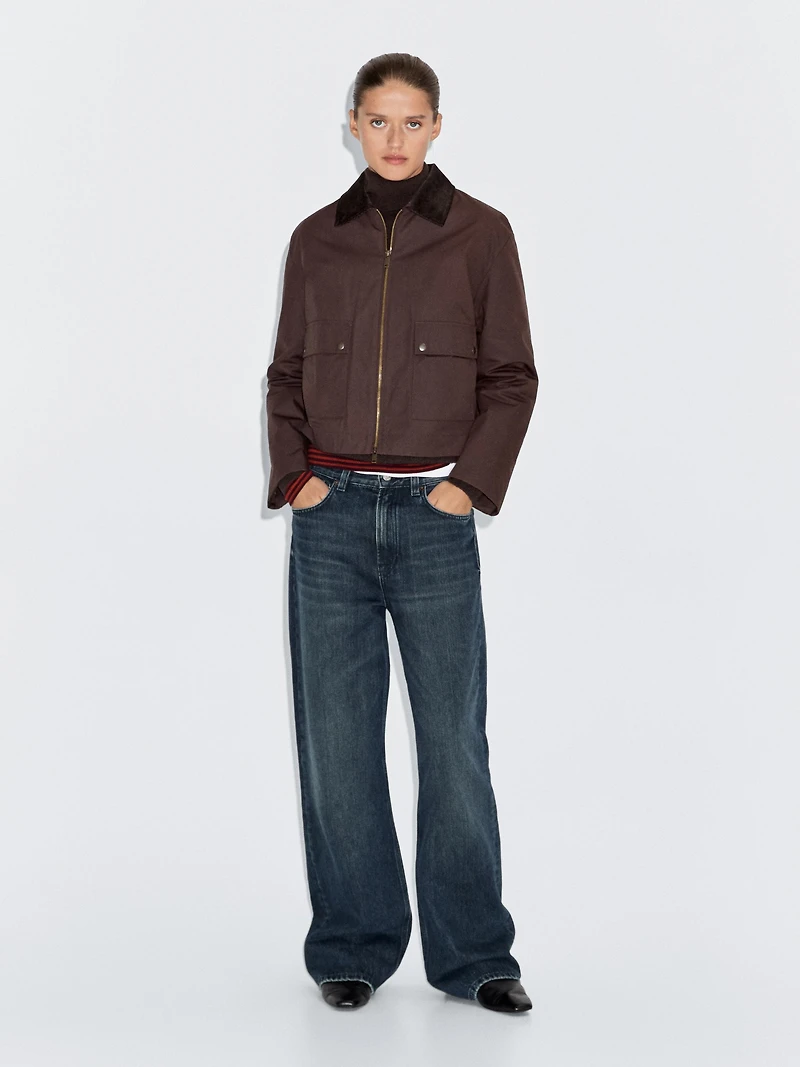 Short jacket with corduroy collar detail