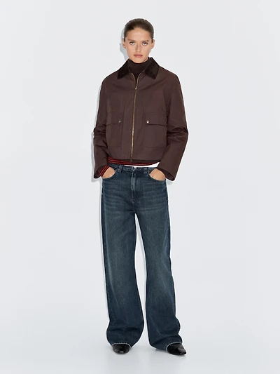 Short jacket with corduroy collar detail