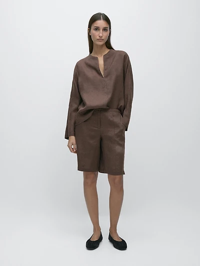 100% linen short Bermuda shorts