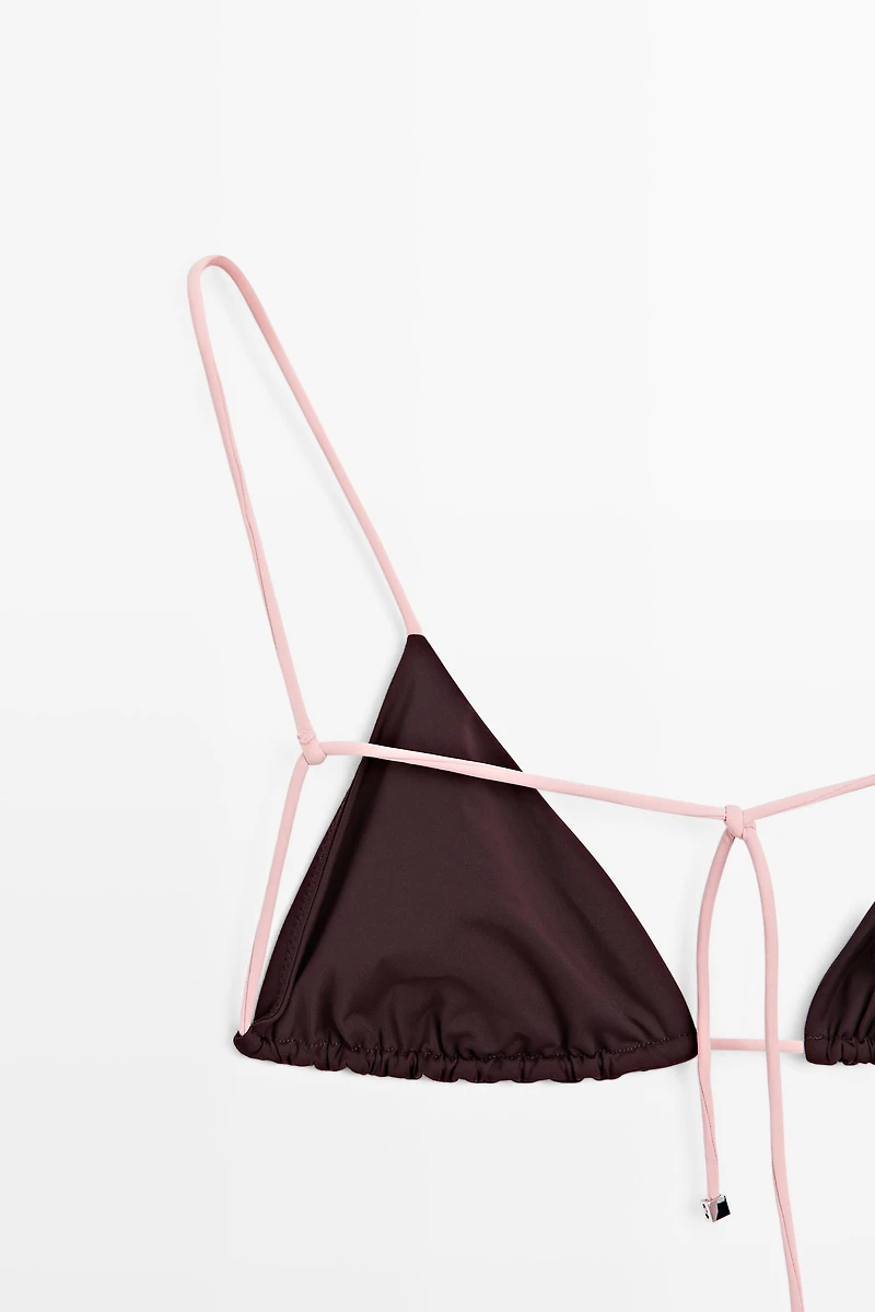 Contrast tie triangle bikini top