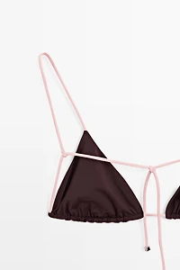 Contrast tie triangle bikini top
