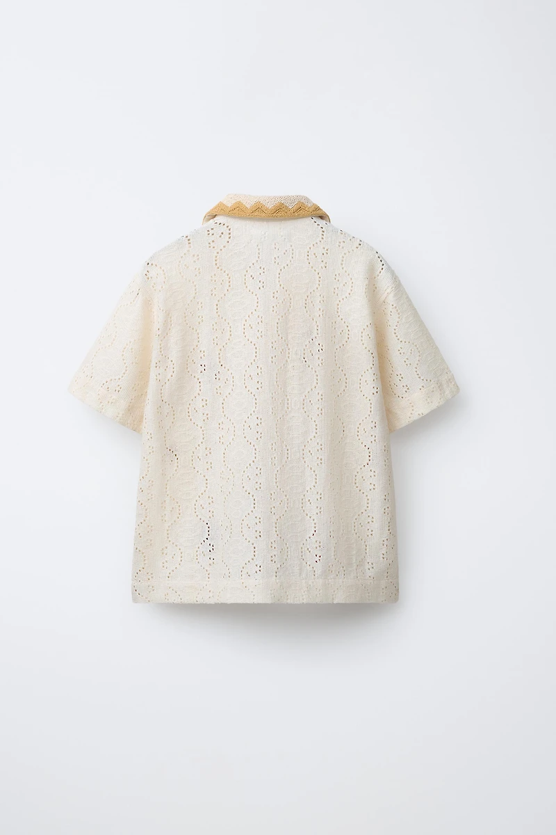 EMBROIDERED CROCHET KNIT SHIRT
