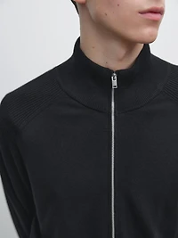 Knit cotton blend cardigan with raglan sleeves