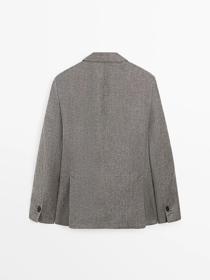 Tailored linen blend herringbone blazer