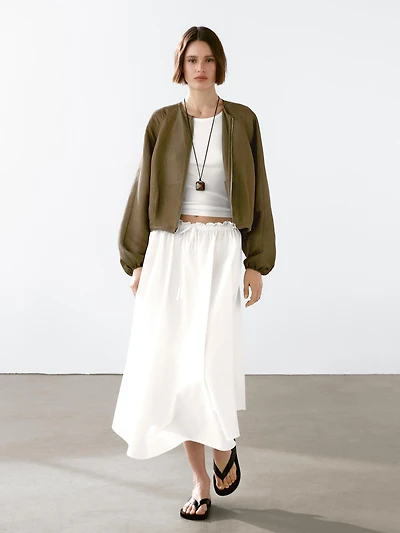Veste bomber effilochée en lin et soie