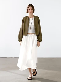 Veste bomber effilochée en lin et soie