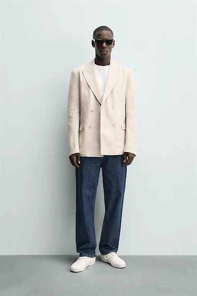 100% LINEN DOUBLE-BREASTED BLAZER