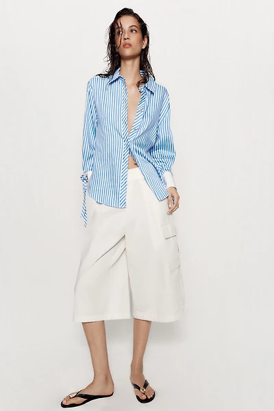 BOW TRIM STRIPED SHIRT