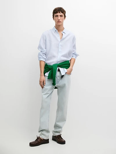 Regular fit 100% linen striped shirt