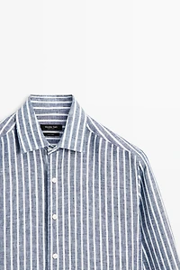 Regular fit striped 100% linen shirt