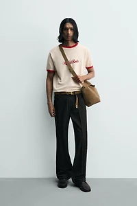 CONTRAST KNIT TEXT T-SHIRT