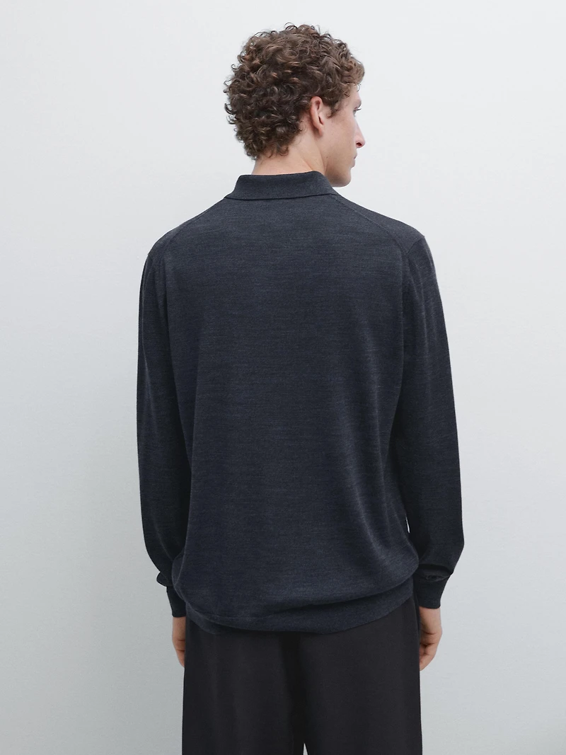 100% wool knit sweater with polo collar