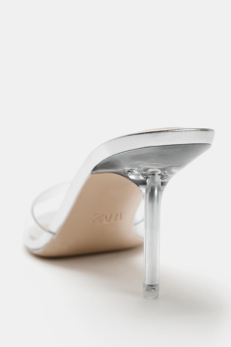 LAMINATED VINYL HEELED SANDALS