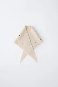 EMBROIDERED HEART KNIT SCARF