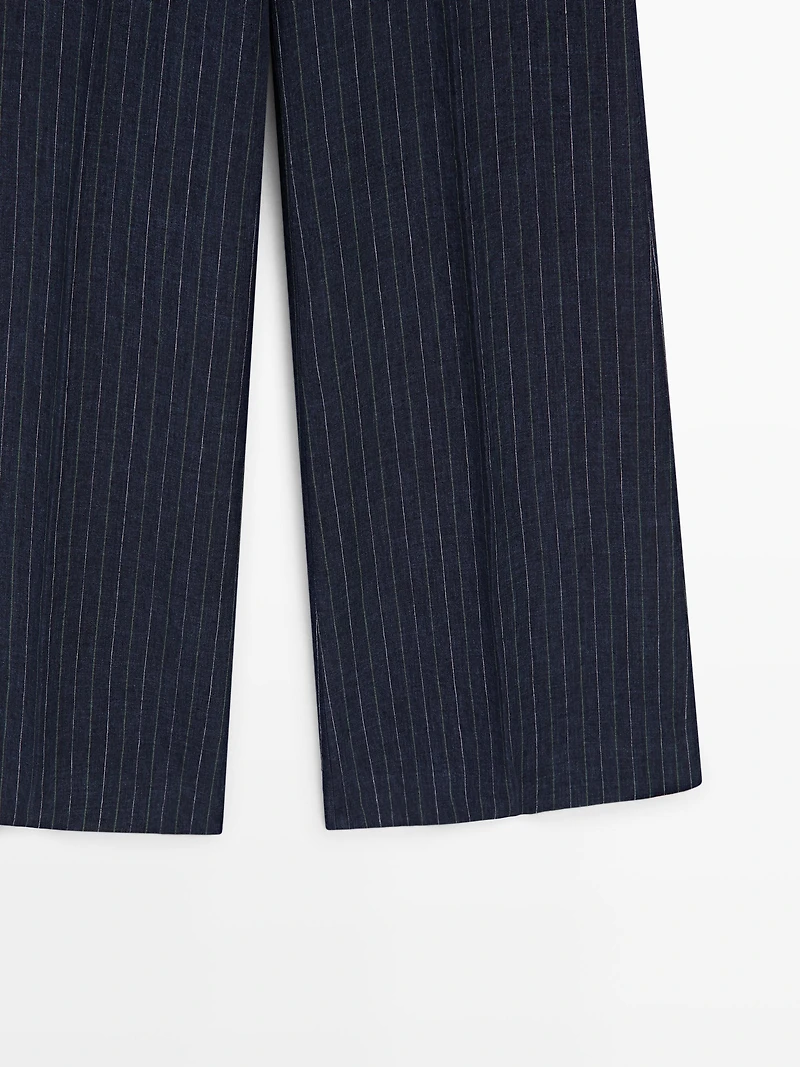 100% linen mid-waist flare pants